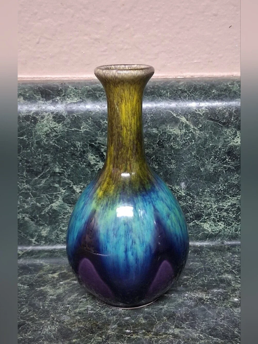 Vintage Japanese Ceramic Rainbow Drip Miniature Bud Vase - 4.25